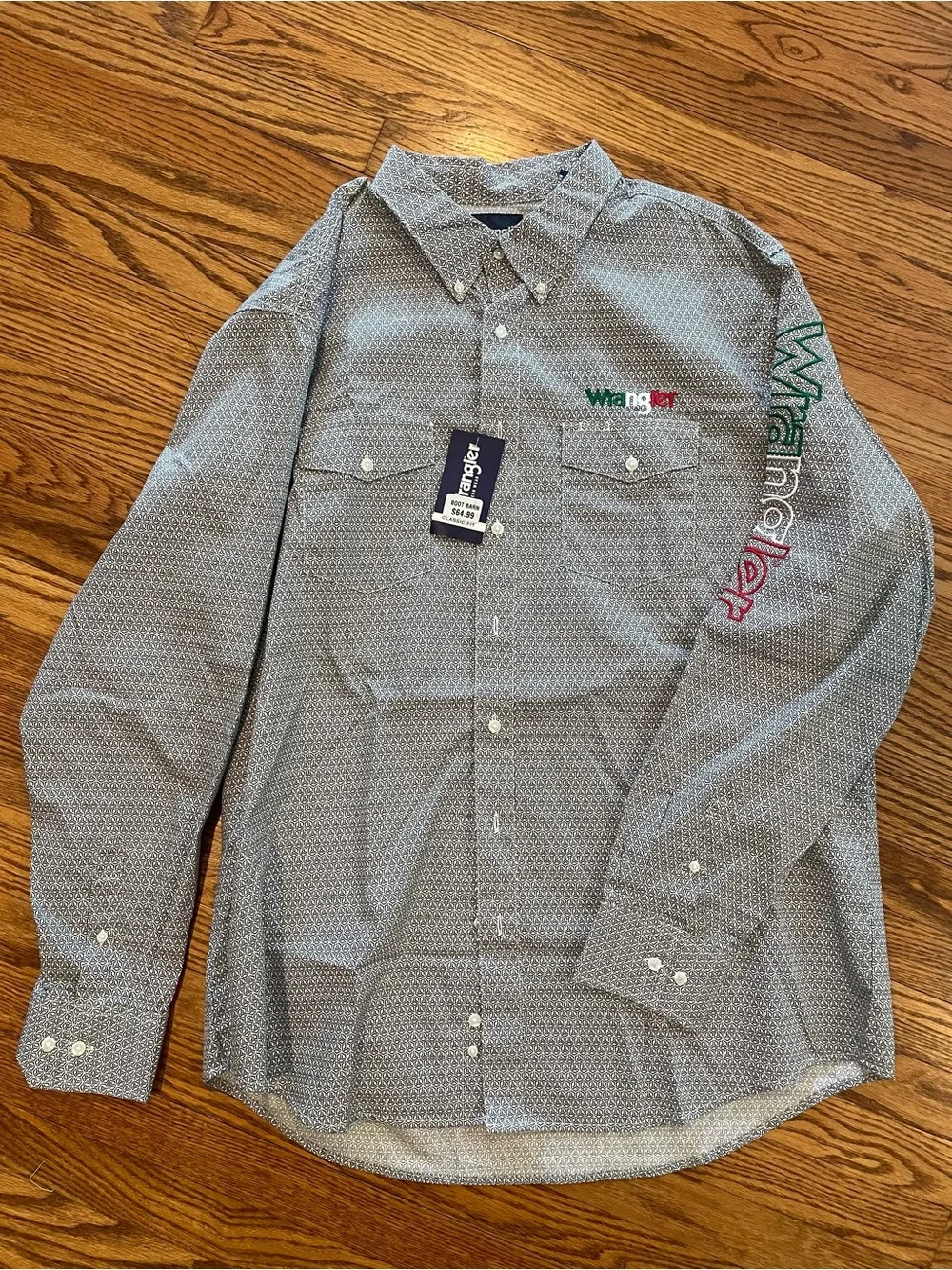 Wrangler Men's Mexico Logo Geo Print Long Sleeve Button Front Shirt